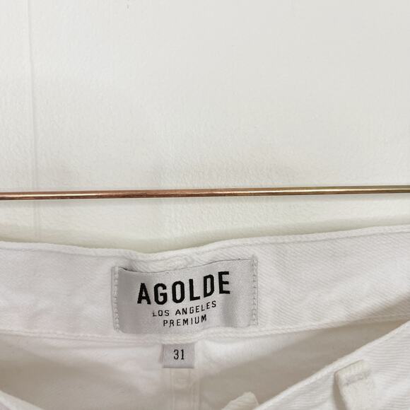 Agolde Jamie High Rise Classic Jeans 31 Pitch White Distressed Button Fly Cotton - Picture 10 of 12